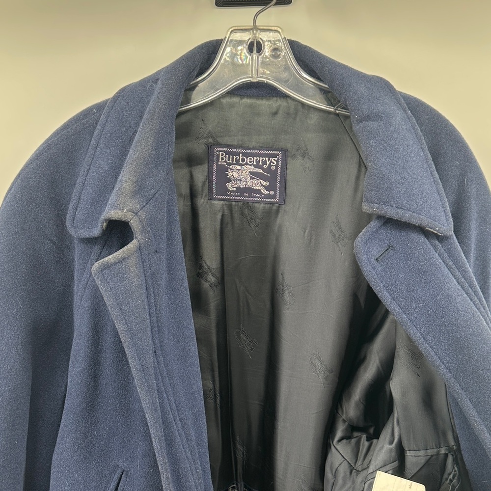 Vintage Burberry’s Dark Blue Wool Overcoat Men’s sz Large - Picture 3 of 14